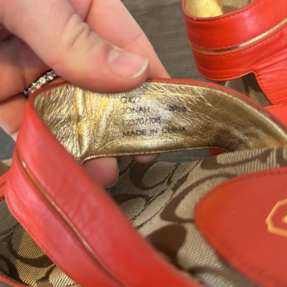 Coach Jonah Wooden Platform Heel - Tan and Orange with Gold Accent - Picture 8 of 9